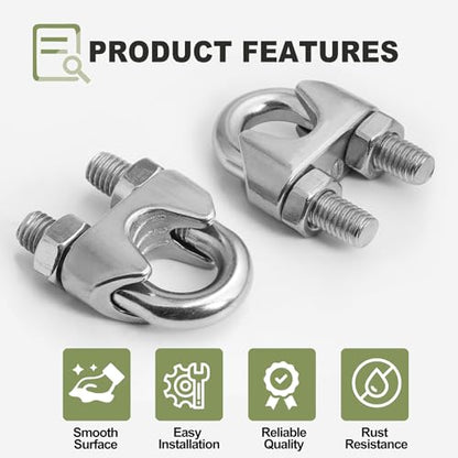 12pcs M10 Wire Rope Clamp, 3/8 inch Cable Clamps Stainless Steel Wire Rope Clips - size: M10