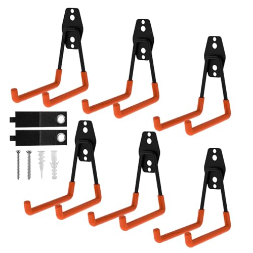 CBWLWJ 6 Pack Heavy Duty Wall Hooks for Hanging - Anti-Slip Coating, Solid Steel 5.3 Inch Medium Square Garage Hooks for Ladder, Bikes, Tools and More(Orange) - color: Orange, size: Medium Square-6pcs
