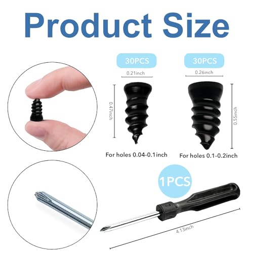 61 PCS Tire Repair Screws, Professional Tire Plugs Screw Type with a Screwdriver, Tire Repair Screws, Self-Service Screw in Tire Repair Plugs, Tire Plug Kit for Car, Motocycle, Truck, Tractor