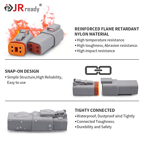 JRready ST6327-4 Deutsch 4 Pin DT Connector Kit, Gray Waterproof Connector (5 Pairs), Size 16 Stamped Contacts 14-18 AWG, for Truck, Motorcycle, Off-Road Vehicles, Marine, Extreme Sports - size: 4-Pin (5 Pairs)