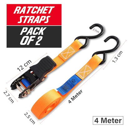 Ratchet Straps 2 Pack – 1 Inch x 13 Feet, 2000 lb Heavy Duty Tie Down Straps with S Hooks, Cargo Straps for Truck Trailer Motorcycle Straps, Luggage Straps