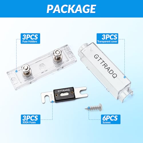 3-Pack Waterproof 300A ANL Fuse Holder 32VDC, with 300A ANL Fuses, Heavy-Duty for Car Audio, Truck, RV, Marine, Solar System - color: 300Amp