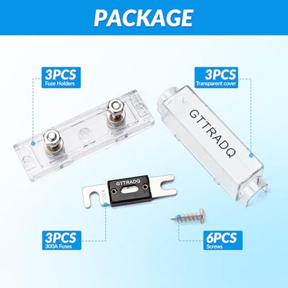 3-Pack Waterproof 300A ANL Fuse Holder 32VDC, with 300A ANL Fuses, Heavy-Duty for Car Audio, Truck, RV, Marine, Solar System - color: 300Amp