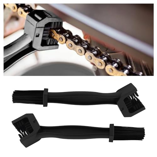 2PCS Motorcycle Chain Brush,Double-Ended Motorcycle Chain Cleaner with Three-Sided and Long Bristles,Universal Motorcycle Chain Cleaning Kit for Motorcycle Bicycle Mountain Bike (Black/2PCS) - color: Black/2pcs
