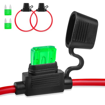 Inline Fuse Holder 12V 2 Pack, Extended Version 12 AWG Waterproof Fuse Holder 13.8 Inch, in Line Fuses Holders 12V with 2 Pcs Mini Car Fuses 30A Blade Holders for Automotive, Marine by XIOGZAXI - size: Mini 12 AWG / 13.8 INCH