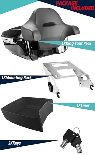 YHMOTO King Tour Trunk+Around Backrest+Luggage Rack Fit for Harley Touring Road King, Road Glide, Street Glide,CVO 2014-2026 (King Tour Trunk+Around Backrest Pad+Mounting Rack-Chrome) - color: King Tour Pack+Around Backrest Pad+Mounting Rack-Chrome