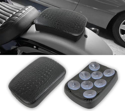 DREAMIZER Black Crocodile Leather Pillion Passenger Pad Rectangular Motorcycle Solo Seat Universal Rear Cusion 8 Suction Cups Pillon Cushion Compatible with Harley Custom Chopper Cruiser - style: Crocodile Black