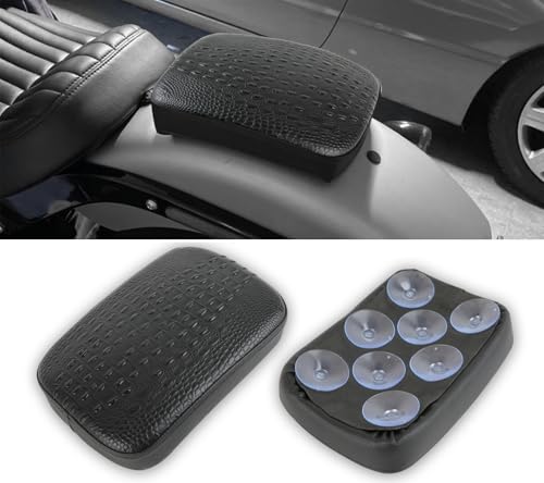 DREAMIZER Black Crocodile Leather Pillion Passenger Pad Rectangular Motorcycle Solo Seat Universal Rear Cusion 8 Suction Cups Pillon Cushion Compatible with Harley Custom Chopper Cruiser - style: Crocodile Black