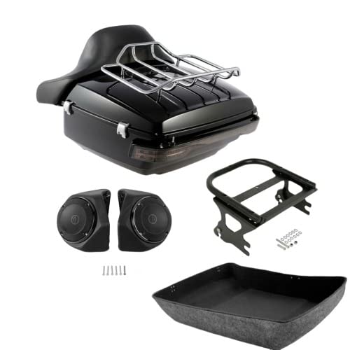 TCMT King Motorcycle Trunk Box Backrest Top Rack Tail Light Speakers Two Up Mounting Rack Fit For Harley Touring 1997-2008 Electra Glide Road Glide Street Glide Pack - color: With Speaker Holes: Style B