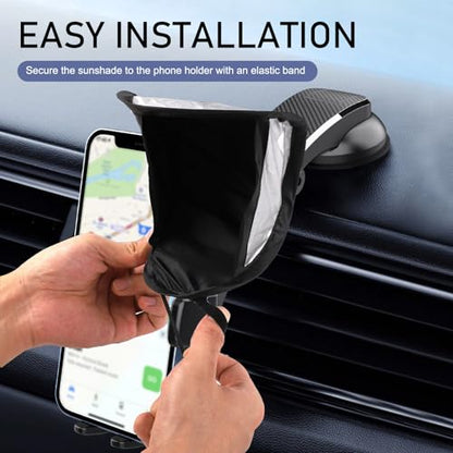 Shakas Mobile Phone Sun Shade, Heat-Insulating and Anti-Glare Cell Phone Protective Cover, No Blocking of Sight Portable Foldable Navigation Screen Holder Umbrella Cover, for Cars Motorcycles (Black)