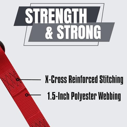 4 Pack Ratchet Tie Down Straps, 1.5 inch x 12ft, 4400 LBS Break Strength for ATV, UTV, Motorcycle, Pickup Truck, Trailer, Rubber Coatded S-Hook and Soft Loop - color: Red