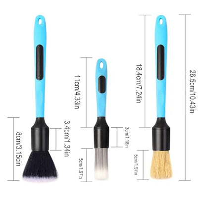 Car Detailing Brush Set, Soft Boar Hair Auto Detail Brush Kit for Automotive Elegant Surface Interior Exterior Dashboard Emblems Panels Engine Bay Wheels Air Vent Seat Leather | Replaceable brush head