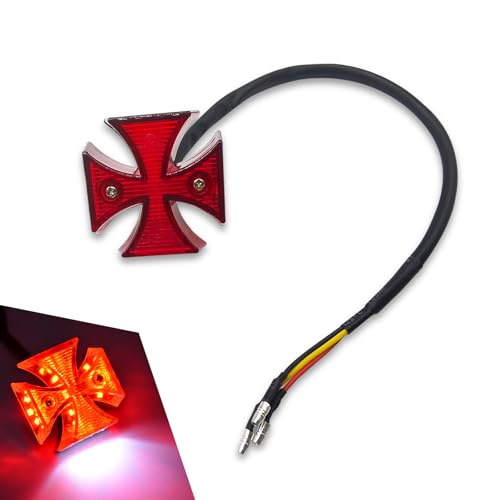 1 PC Cruiser Cross Rear Light, LED Rear Tail Brake Light, Motorcycle Driving Lights, License Plate Light, Universal for Dirt Bike Cruiser Bike Motorcycle ATV (Red)