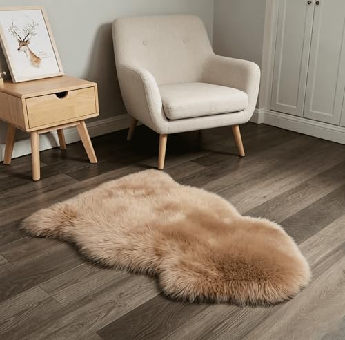 AOGELAN Shaggy Fur Area Rug, Genuine New Zealand Sheepskin Rug, Soft Fur Prayer Pup Carpet Mat, Single Pelt 2ft x 3ft Light Brown - color: Light Brown, size: 2' x 3' (Single Pelt)
