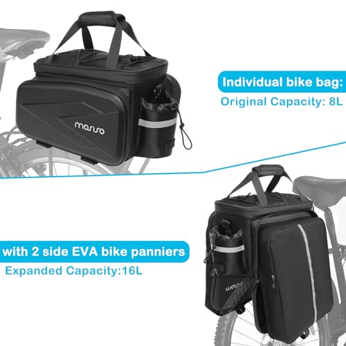 MOSISO Bike Rack Bag Trunk Cooler Handbag, Bicycle Insulated Rear Seat Bag 2 Side EVA Pockets with Side Foldable Panniers, 8L Cycling Backseat Storage Cargo Luggage Pouch with Shoulder Strap, Black