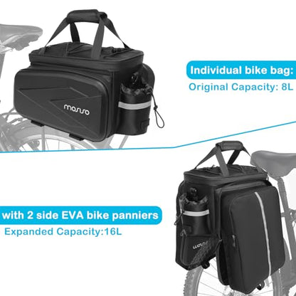 MOSISO Bike Rack Bag Trunk Cooler Handbag, Bicycle Insulated Rear Seat Bag 2 Side EVA Pockets with Side Foldable Panniers, 8L Cycling Backseat Storage Cargo Luggage Pouch with Shoulder Strap, Black