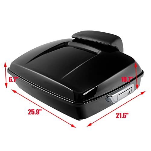 TCT-MOTORPARTS Chopped Tour Luggage Trunk Backrest Mount Bracket Rack Fit for 2014-2025 Harley Road Glide Street Glide Special Ultra Limited Road King Electra Glide - color: Vivid Black Chopped Trunk+Black Rack