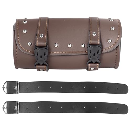 Motorcycle Cruiser Tool Bag Fork Front Fork Bag Waterproof Handlebar Motorcycle Saddlebag Fit for Honda Suzuki Yamaha (Brown)