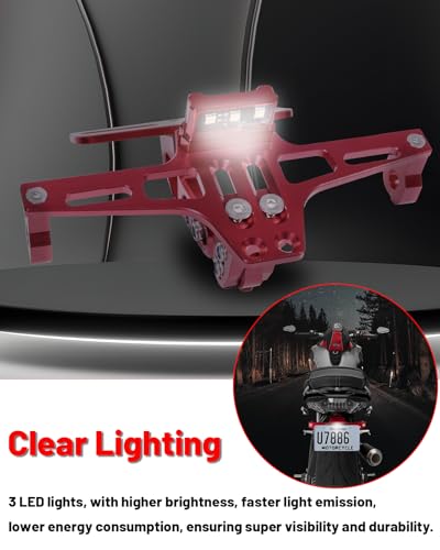 MDPROMCP Universal Motorcycle Fender Eliminator With LED Light CNC Aluminum License Plate Bracket (Red) - size: Red