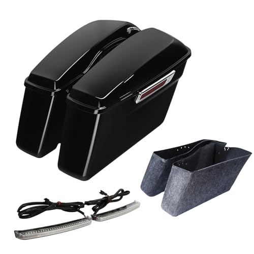 TCT-MOTORPARTS Hard Saddlebags w/Saddle bag LED Turn Signal Light Fit For Harley Touring 2014-2025 Electra Road Street Glide - color: Standard Vivid Black w/Light #1