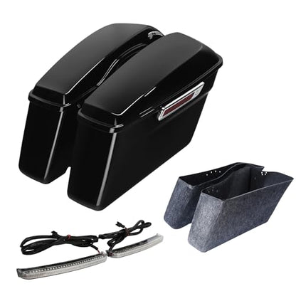 TCT-MOTORPARTS Hard Saddlebags w/Saddle bag LED Turn Signal Light Fit For Harley Touring 2014-2025 Electra Road Street Glide - color: Standard Vivid Black w/Light #1
