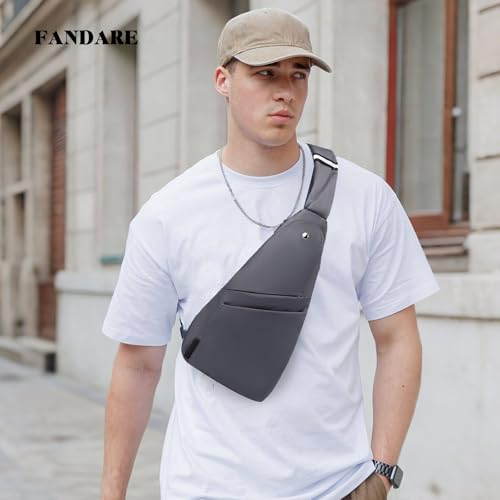 FANDARE Lightweight Sling Bag Men Chest Pack with Reflective Strips Women Versatile Motorcycle Crossbody Bags Cover Shoulder Carry Body Wallet for Hiking Running Outdoor Travel Daypacks Grey - color: Grey