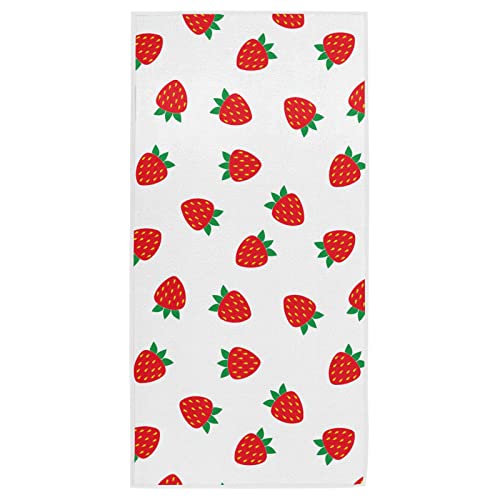 Naanle Fresh Cute Strawberry Pattern Soft Absorbent Hand Towel Decor for Bathroom, Guest, Hotel, Kitchen, Gym and Spa(16" x 30") - color: Strawberry