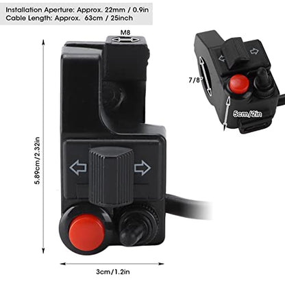 7/8inch Motorcycle Blinker Switch, Motorcycle Blinker Switch, 22mm Left Aluminum Alloy Turn Signal Blinker Push Button with Horn Beam