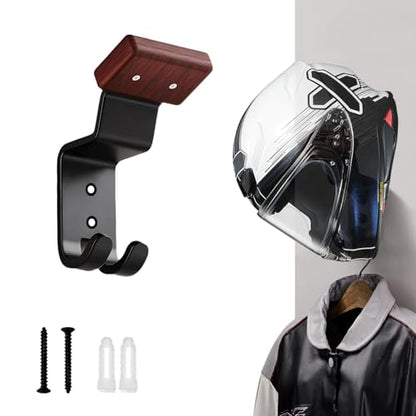Motorcycle Helmet Holder Wall Mount - Heavy Duty Helmet Hanger Rack with 2 Key Hooks, Solid Wood & Strong Steel Design for Bike, Football, Skiing Sports Gear, Jackets & Hats (1) - color: Red*1