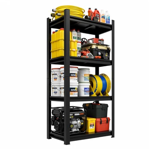 Heavy Duty Garage Shelving, 4-Tier Garage Storage Shelves, Adjustable Metal Shelving Unit, Steel Storage Rack for Garage Pantry Basement Warehouse, Black, 14" W x 12" D x 54" H - size: 4TIER-14"W X 12"D X 54"H