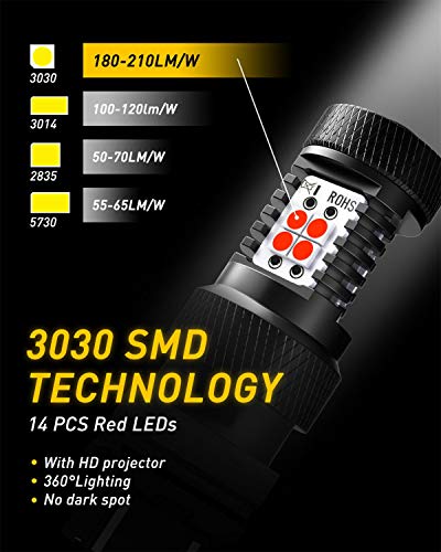 AUXITO Red 3157 Brake Light Bulbs, Ultra Bright 3056 3057 3156 4157 LED Bulbs with 14-SMD 3030 Chipsets for Reverse Backup Turn Signal Brake Lights High Mount Stop Lights Tail Lights, Pack of 2 - color: Red, size: 3157