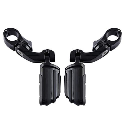 XFMT Motorcycle Highway Pegs 1.25" Short Angled Adjustable Highway Footpeg Footrest Fit For Harley Touring Road King Street Glide Electra Glide Softail Sportster with 1 1/4" Engine Guard, Black - color: Black Style 5, size: Short Angled