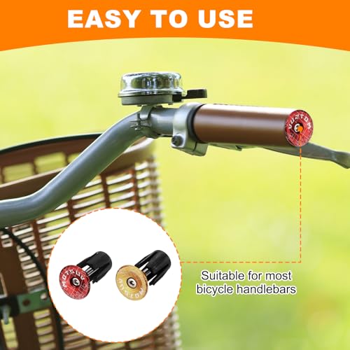 HARFINGTON 2Pair Bike Handlebar End Plugs Aluminum Bar End Caps 16-21mm Adjustment Expanding Locking with Tool for MTB Road BMX Fixed Gear Bike, Red Gold - color: Red Gold
