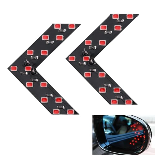 2PCS 14-SMD Hidden Arrow LED Rearview Mirror Turn Signal, Universal Sequential Warning Light for Cars Motorcycles Trucks, Concealed Auto Marker Clearance Indicator (Red) - color: Red
