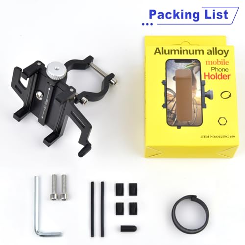 NineLeaf 7PCS Anti-Theft Waterproof Motorcycle Phone Holder Bike Phone Mount, Aluminum Bicycle Phone Holder, Phone Clip for Electric Scooter Compitable for 2.2"-3.7" Phone 90°180°270°360° Rotating