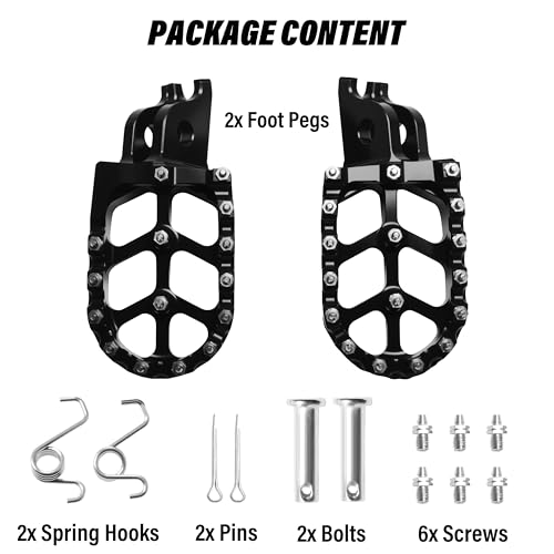 Dirt Bike Foot Pegs,Replaceable Footpegs CNC Machined Aluminum Wide Platform with Springs for CRF150R CRF250R CRF450R CRF250X CRF450X CRF300L CRF250L CR125 CR250 CRF1000L (Black) - color: Black