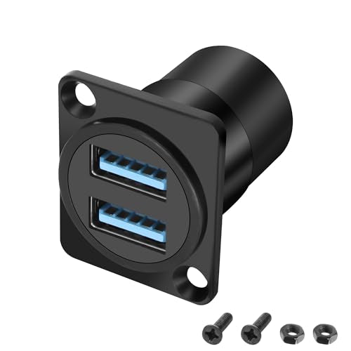 XMSJSIY USB 3.0 Panel Threaded Fixed Mount Adapter Dual USB Type-A Panel Mount Socket Female to Female with Anti-loosening Gasket 2-Port USB A Through Connector for Data Transfer/Charging (D-Type) - style: D-Type