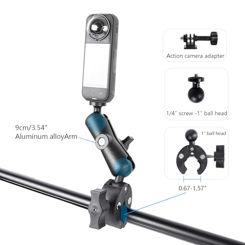 xik Action Camera Mount - 2-in-1 Super Clamp for Bike & Motorcycle Handlebars, ATV, Compatible with 1/4" Thread Action Cams (Fits Insta360 X5 X4 X3 RS, GoPro Hero 12-5, Max & More)