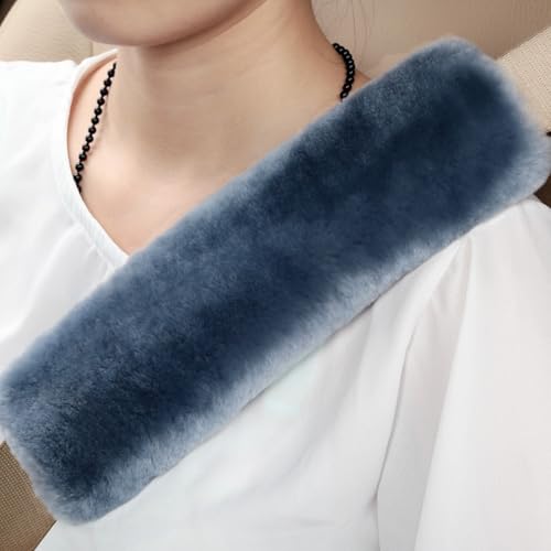 Soft & Cozy Australian Sheepskin Car Seat Belt Covers,2 Pack Fluffy Seatbelt Pads, Genunie Sheepskin Fur Shoulder Straps Cushions for Adults Kids Women and Men (Blue Grey) - color: Blue Grey