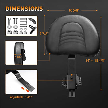 Adjustable Plug-in Motorcycle Front Driver Seat Rider Backrest Pad Custom Mounting Kit Compatible with Harley Touring Models Street Glide Road King Electra Glide Road Glide 1997-2026 - color: Black-Striated