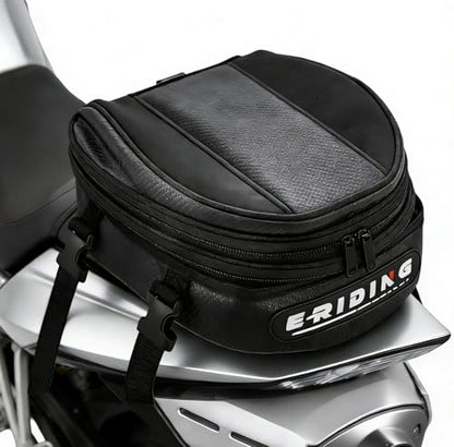 E-riding Motorcycle Tail Bag, Motorbike Saddlebags, Waterproof Rear Seat Bike Backpack, Multifunctional Luggage Suitcase, PU Leather Sport Bags, 15 L (Black)