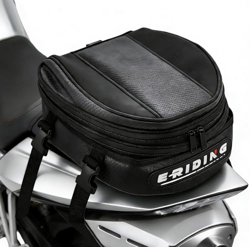 E-riding Motorcycle Tail Bag, Motorbike Saddlebags, Waterproof Rear Seat Bike Backpack, Multifunctional Luggage Suitcase, PU Leather Sport Bags, 15 L (Black)