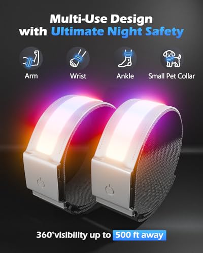 Topward LED Armband 2 Pack, Light up Reflective Arm Bands Glow Bracelets, Running Lights for Runners Dog Walking - 5 Colors 11 Light Modes - Adjustable Velcro - Rechargeable - color: Black