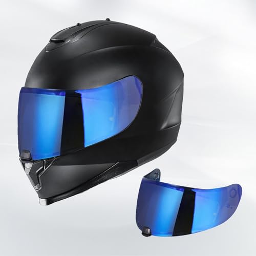 C70 Helmet Visor Replacement Face Shield Compatible with C70/ HJ20M/ FG-17/ FG-ST/IS-17 Motorcycle Helmets (Chrome Blue) - color: Chrome Blue