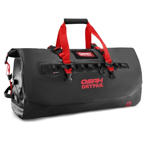 OSAH DRYPAK Waterproof Duffel Bag 25L/40L/60L – Heavy-Duty Motorcycle Tail Bag, Roll-Top Dry Bag for Travel, Camping, Boating, Kayaking, Outdoor Adventure - color: BLACK RED, size: 60L