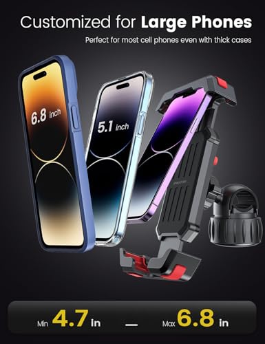 Pnitri Bike Phone Holder, [ Avoid Glare] Handlebar Phone Mount for Motorcycle Ebike Scooter, [ Super Easy Install] Phone Mount for iPhone Samsung 4.7" to 7.2" Smartphone - color: Black Red With Sunshade (1 PC)