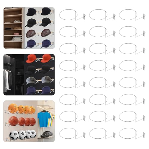 24PCS Helmet Holder Rack, Wall Mount Helmts Stand, Round Hat Racks, Hat Hanger Gridwall Hooks, Slat Panels Cap Rack for Jacket, Motorcycle Accessories (Silvery) - color: Silvery