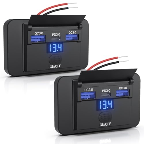 2PCS Gibbab 72W 3 Ports 12V RV USB Switch Outlet with Voltmeter, 36W PD3.0 Type-C Quick Charge + 2*18W QC3.0 Panel Wall Mount Car Charger Socket Automotive Multi-Port Adapter for Marine Truck Boat Bus - color: Deep Blue, size: 2PCS