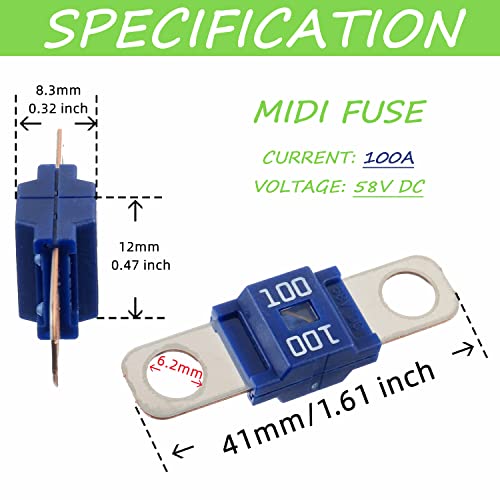 Midi Fuse Holder and 2 High Current Fuses for Cars, Trucks, Vehicles (100 Amp) - color: 100A