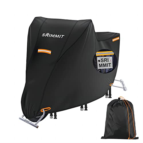Heavy Duty Motorcycle Cover 420D,Sun,Waterproof Outdoor Protection,with License Plate Window, 4 Reflective Strips,Universal Motorcycle Cover for Harley Davidson,Lock-Holes (XXXL -100" x 37" x 50") - size: XXXL (100" x 37" x 50")